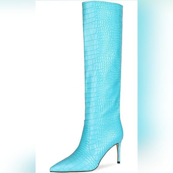 NIB SOLACE NEON PATENT FAUX CROC PRINT BOOTS, SIZE EU 39, US 8, TURQUOISE - Picture 4 of 9